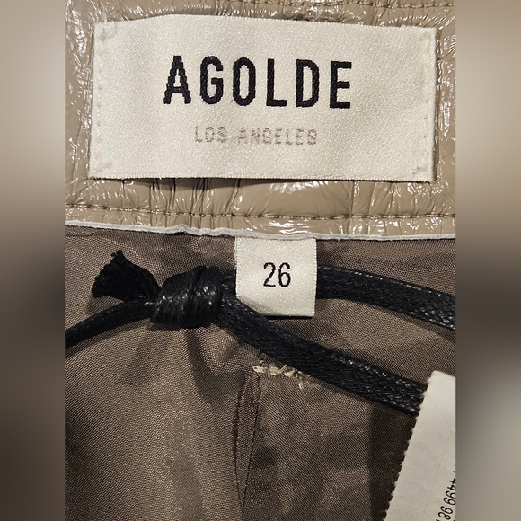 Agolde Pinch Waist Quail Patent Tan Recycled Leather Pants Sz 26 SCUFF 27x29 NEW - Picture 6 of 9